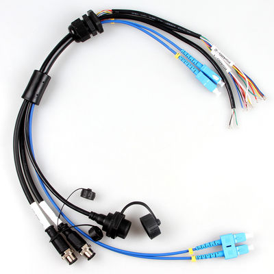 Asamblea de cable impermeable aeroespacial del arnés de cable M12+USB Female+Fiber óptica