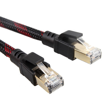 Cable de conexión Cat8 para interiores y exteriores, trenzado de nailon, rojo, negro, 26AWG, 40Gbps