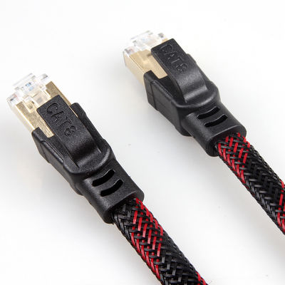 Antiinterferente negro rojo trenzado de nylon estable del cable de Ethernet Cat8
