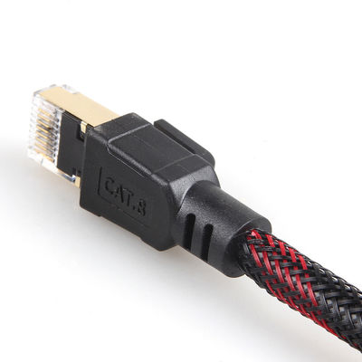 Cable de conexión Cat8 para interiores y exteriores, trenzado de nailon, rojo, negro, 26AWG, 40Gbps