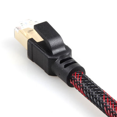 Cable de conexión Cat8 para interiores y exteriores, trenzado de nailon, rojo, negro, 26AWG, 40Gbps