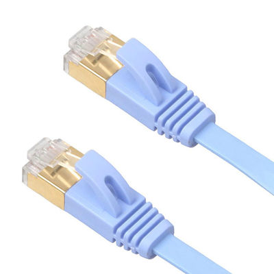 4 Ethernet plana Lan Cables Blue With Gold del pie Cat6 protegió los conectores de Snagless Rj45