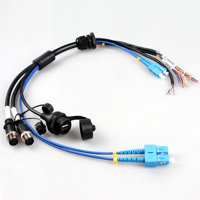 Asamblea de cable impermeable aeroespacial del arnés de cable M12+USB Female+Fiber óptica
