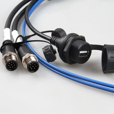 Asamblea de cable impermeable aeroespacial del arnés de cable M12+USB Female+Fiber óptica