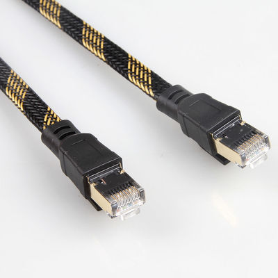 Velocidad amarilla negra trenzada de nylon del RJ45 Cat8 del cable estable del remiendo
