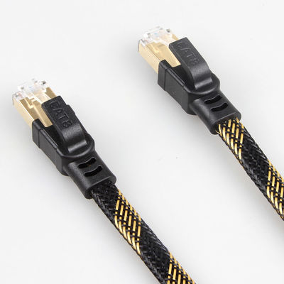 Velocidad amarilla negra trenzada de nylon del RJ45 Cat8 del cable estable del remiendo