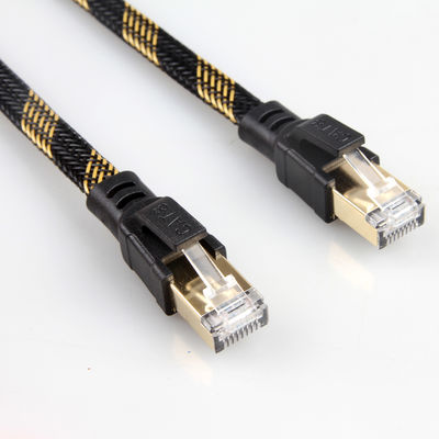 Velocidad amarilla negra trenzada de nylon del RJ45 Cat8 del cable estable del remiendo