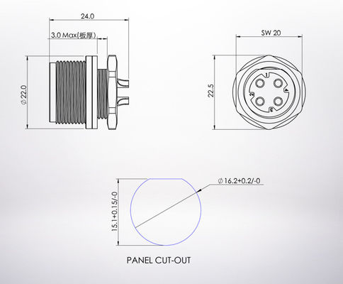 Conector de cable industrial impermeable del arnés de cable IP68 M16 4pins a XH2.5