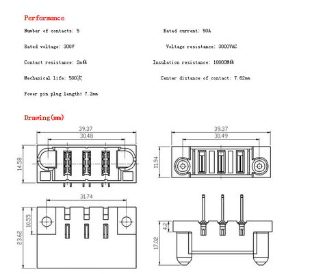 Conector de cuchilla práctico del poder del OEM, MISTA 3 Pin Electrical Cable Connectors