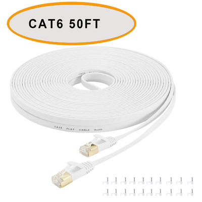 Cable de conexión plana Ethernet Cat 6 de 50 pies de par trenzado sin blindaje de color blanco