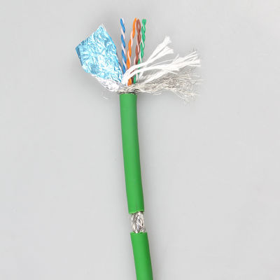 Alto cable de Ethernet del verde RJ45 del PVC del gato 5e SFTP AWG26 de la flexibilidad para los usos industriales