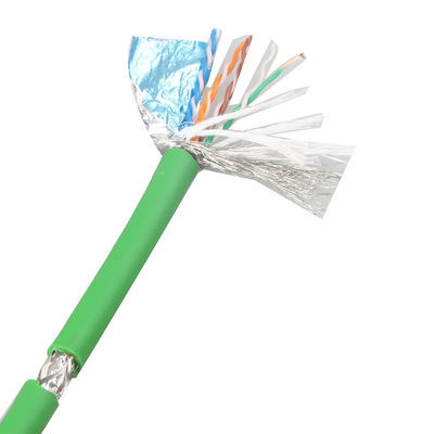 Alto cable de Ethernet del verde RJ45 del PVC del gato 5e SFTP AWG26 de la flexibilidad para los usos industriales